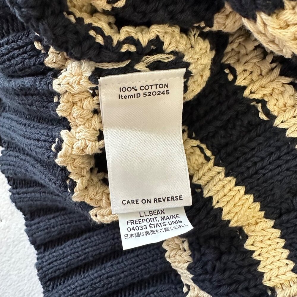 LL Bean Mens Cotton Striped Cable Knit Fisherman Sweater Quarter Zip Size Large - Picture 11 of 13